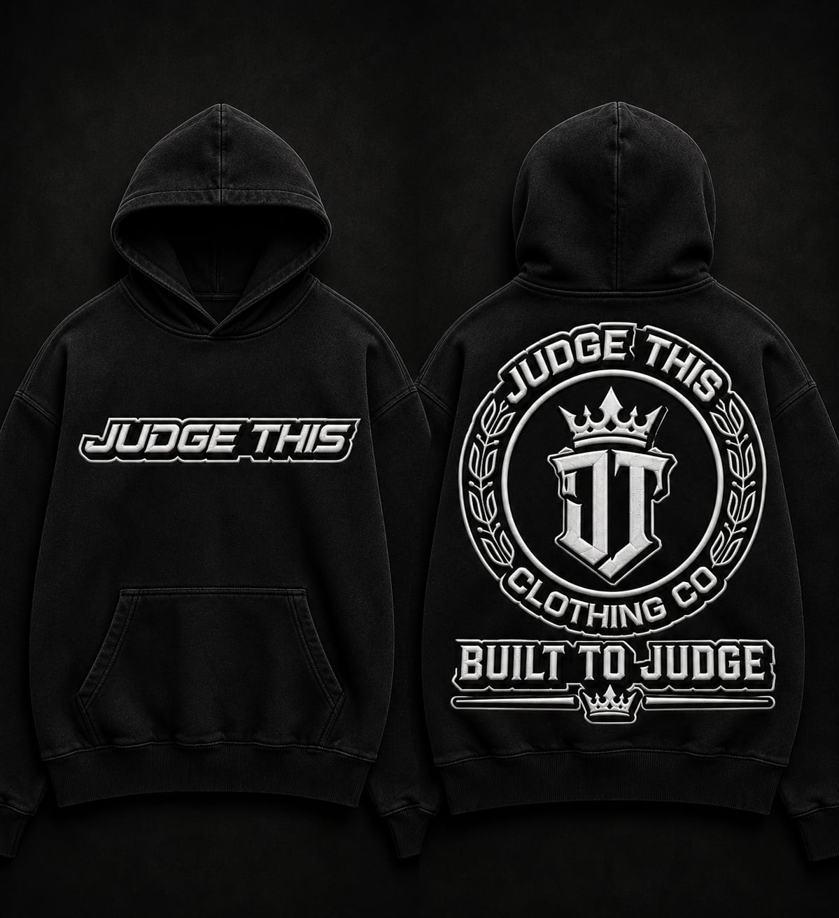 Judge This™ Crest Hoodie – Midnight Black / White