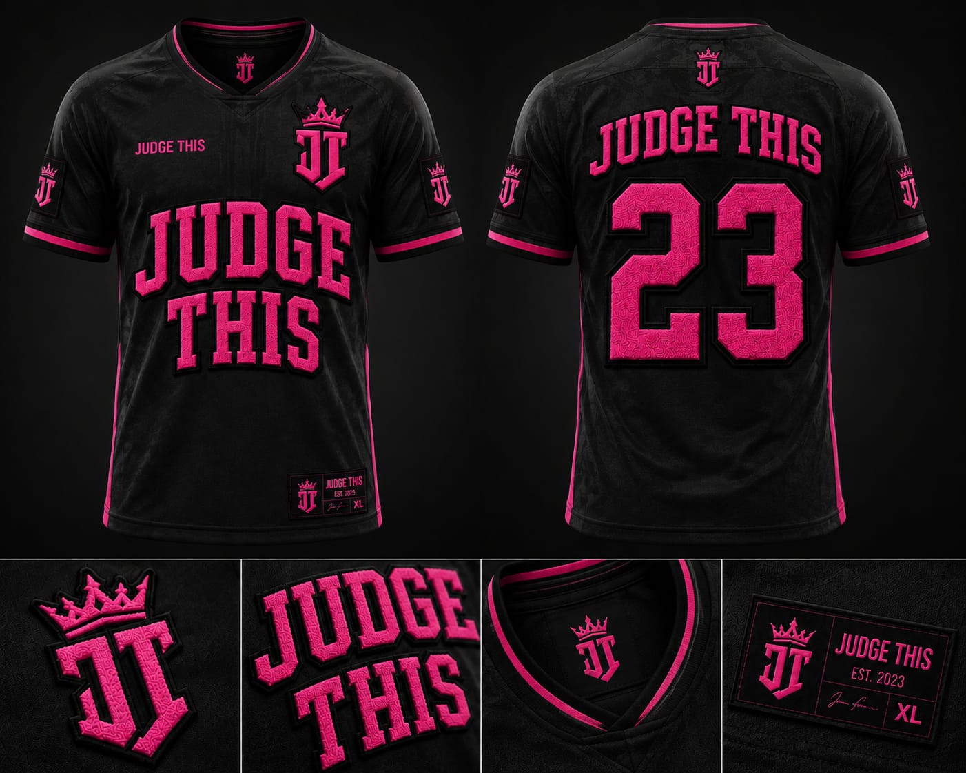 Judge This™ Soccer Jersey – Black / White & Black / Hot Pink