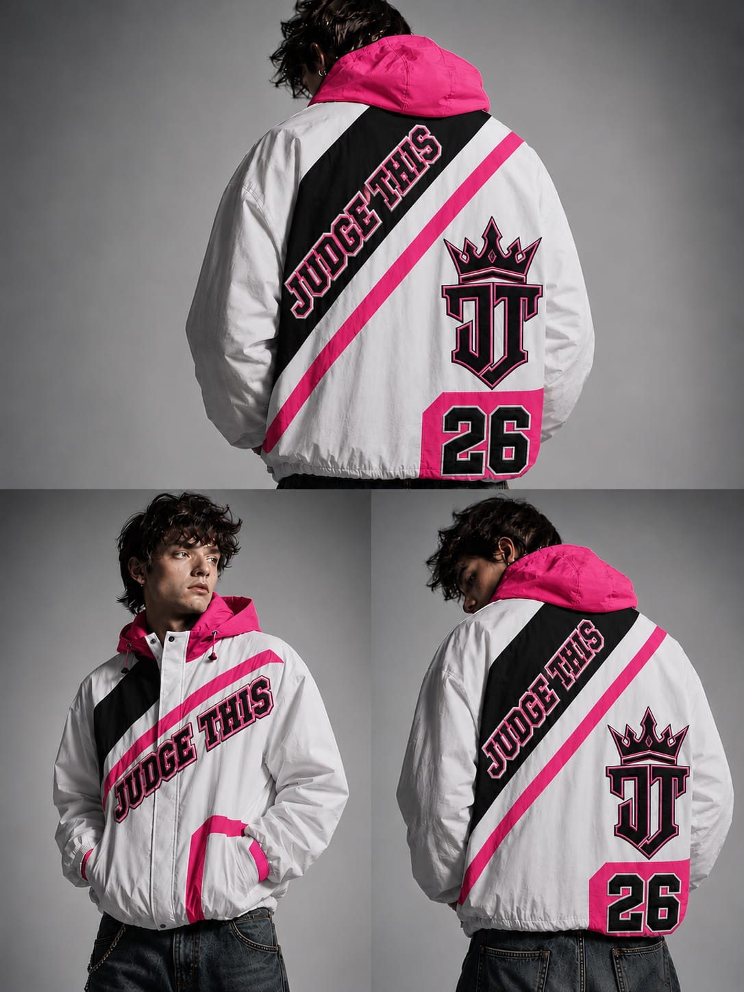 Judge This™ Windbreaker Jacket – White / Black / Pink