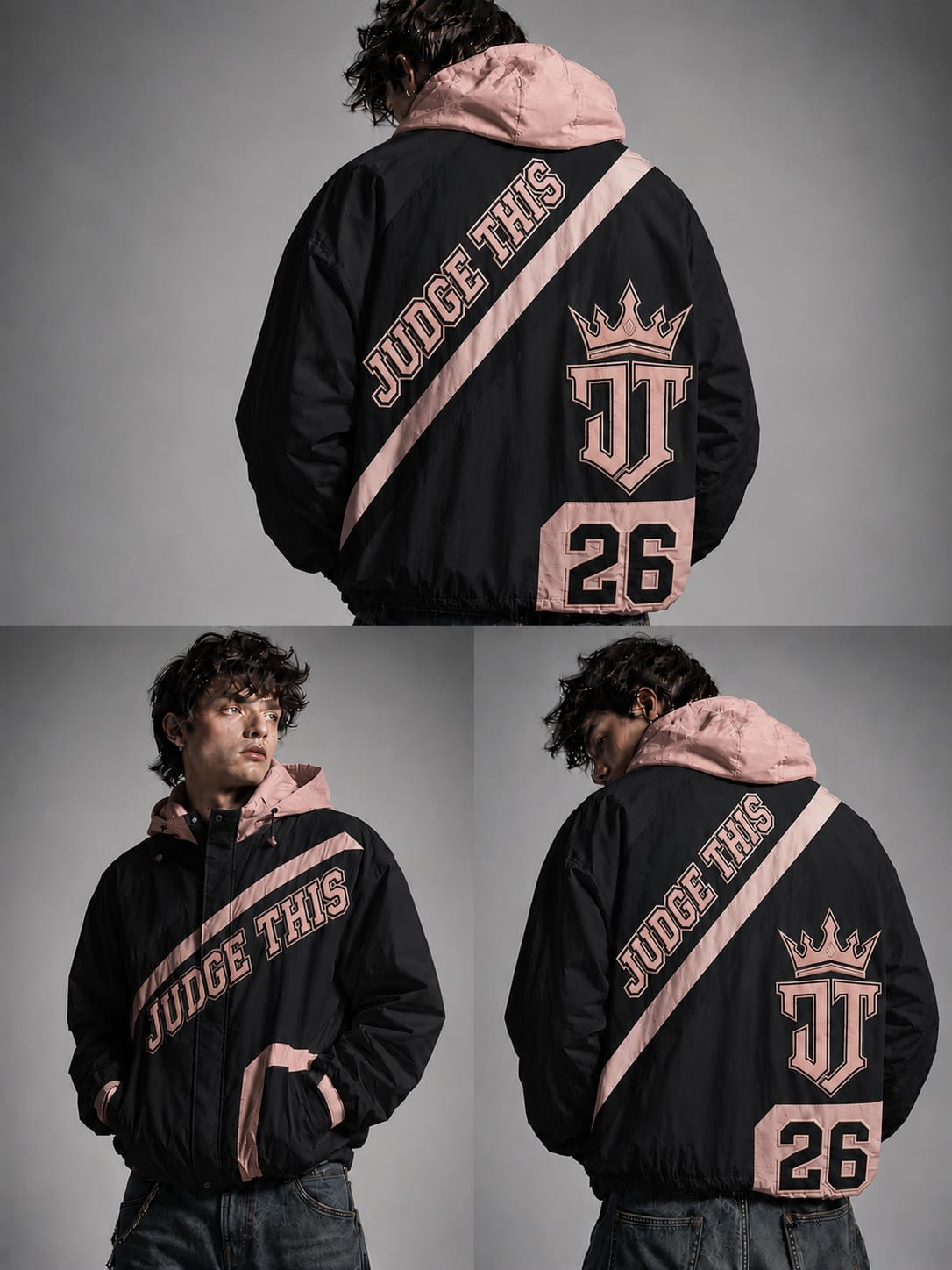 Judge This™ Windbreaker Jacket – Black / Blush Pink