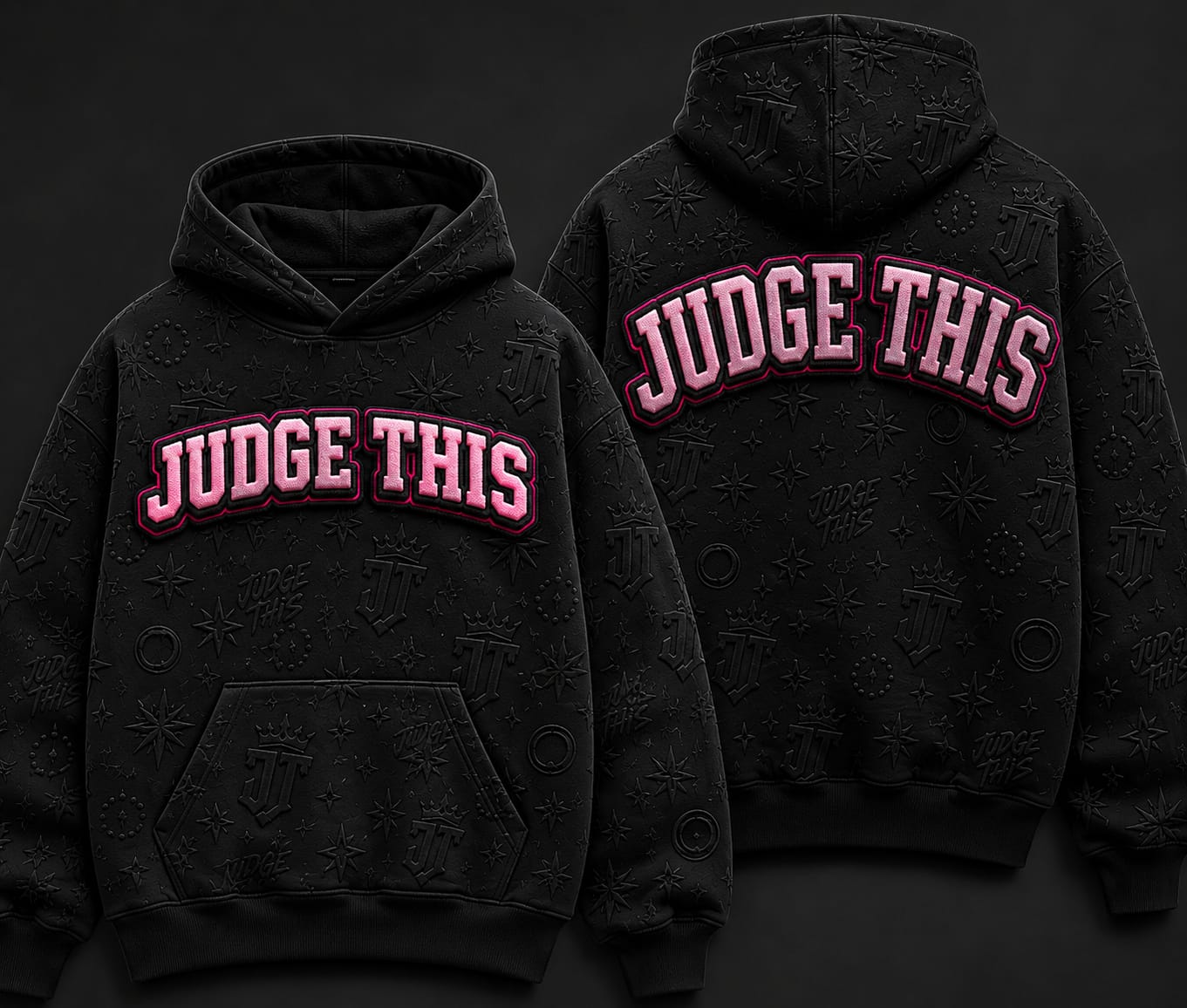 Judge This™ Monogram Hoodie – Midnight Black / Hot Pink