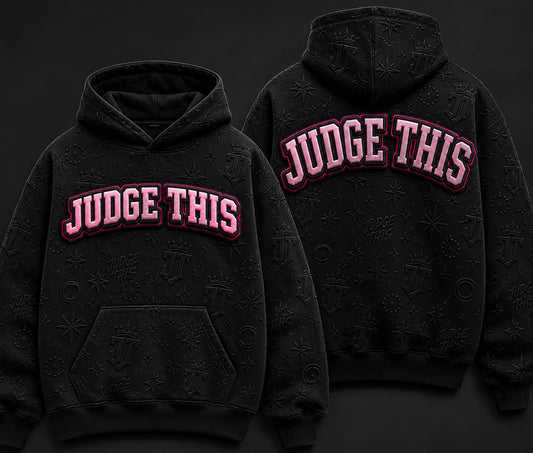 Judge This™ Monogram Hoodie – Midnight Black / Hot Pink