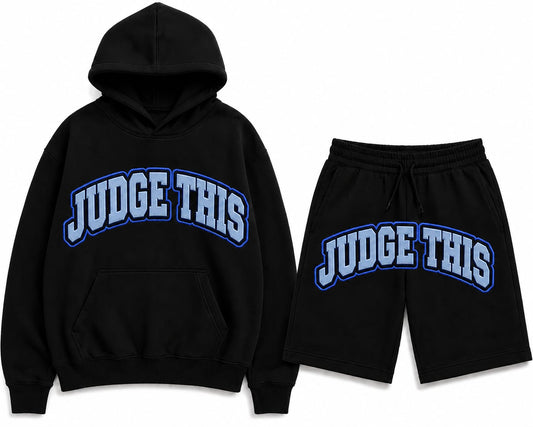 Judge This™ Arch Logo Hoodie & Shorts Set – Black (Blue Logo / Pink Logo)