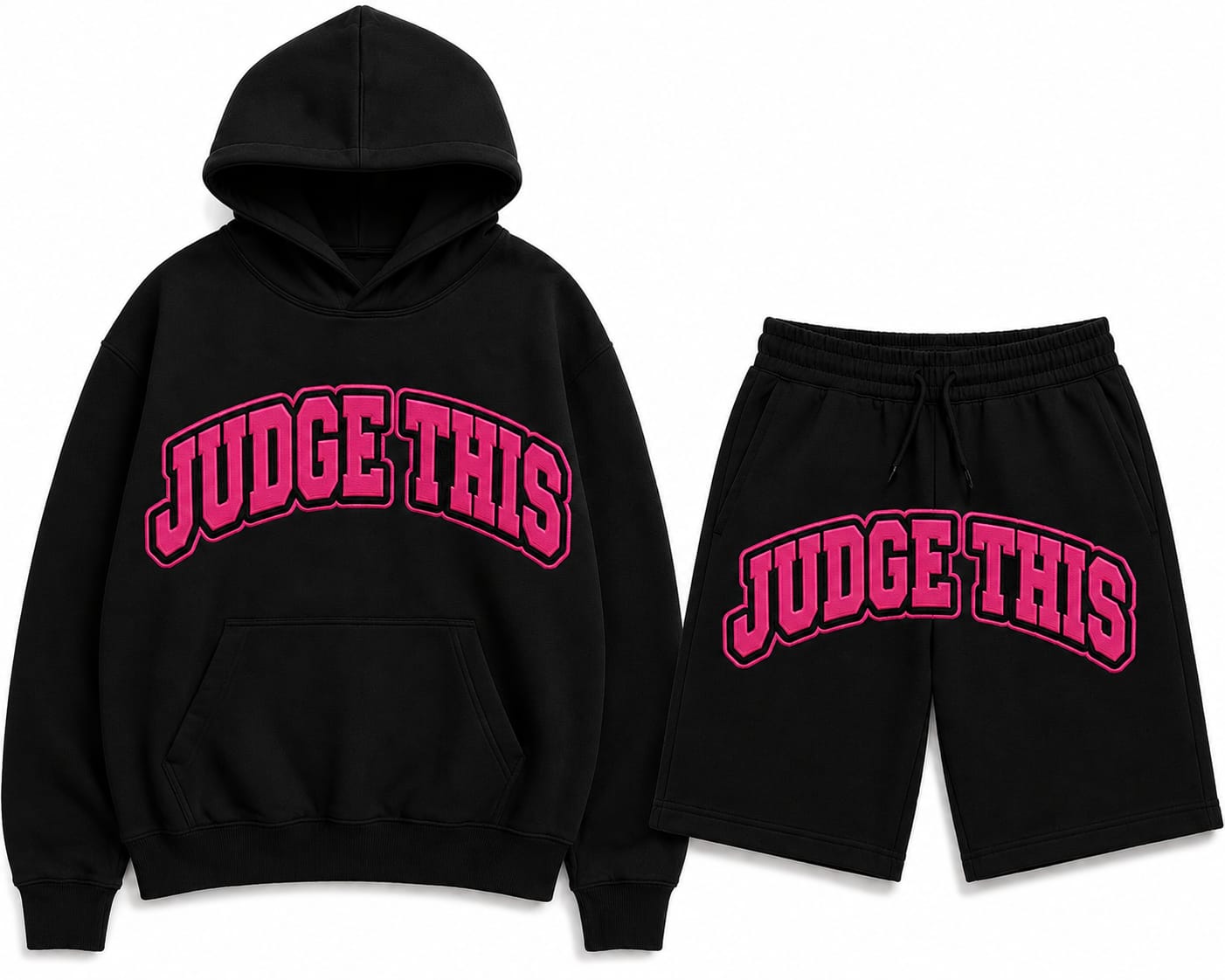 Judge This™ Arch Logo Hoodie & Shorts Set – Black (Blue Logo / Pink Logo)
