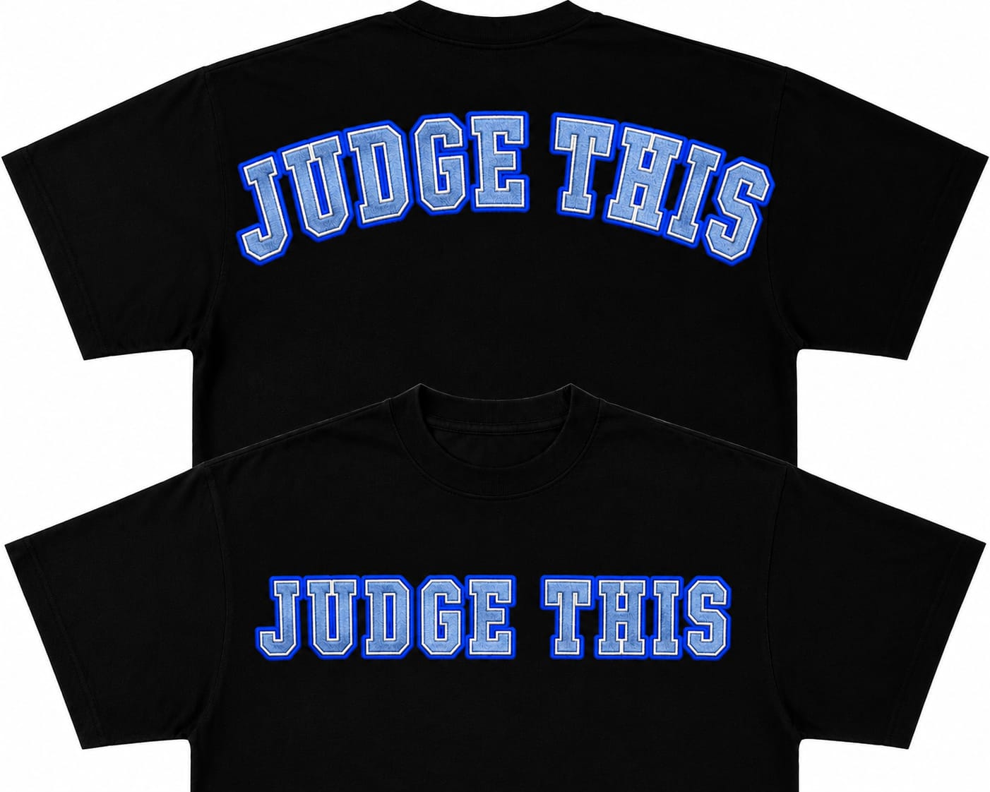 Judge This™ Embroidered French Terry T-Shirt – Midnight Black/Royal Blue