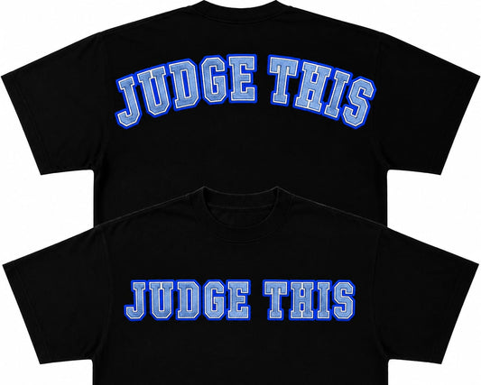 Judge This™ Embroidered French Terry T-Shirt – Midnight Black/Royal Blue