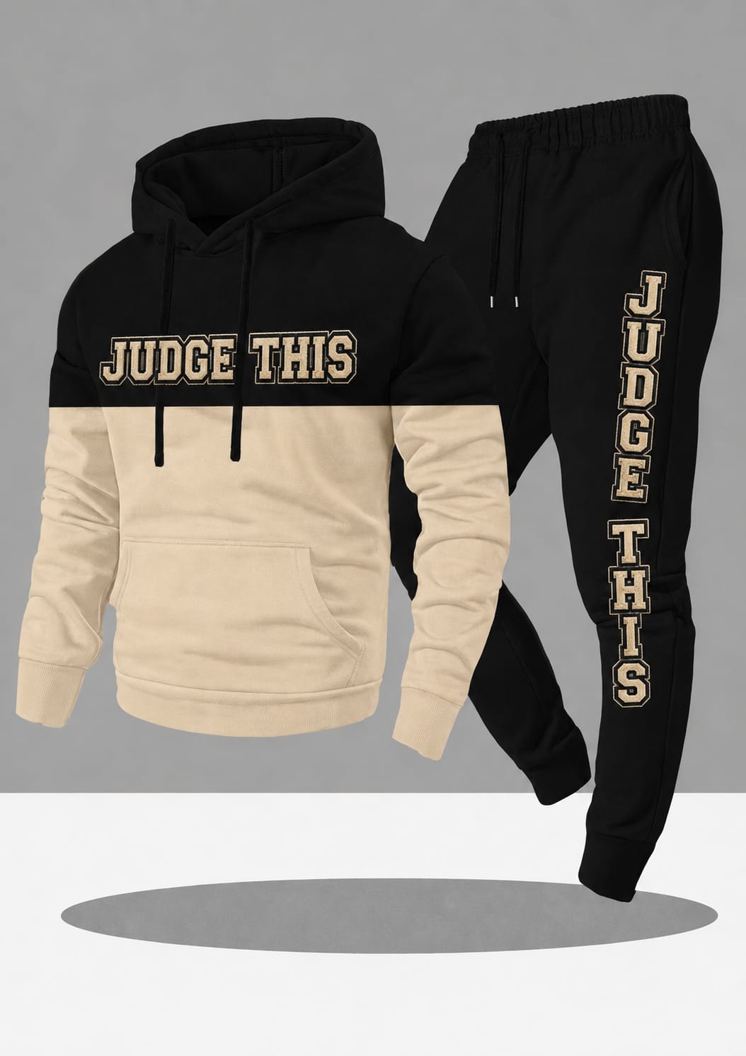 Judge This™ Two-Tone Hoodie & Jogger Set – Black/Cream