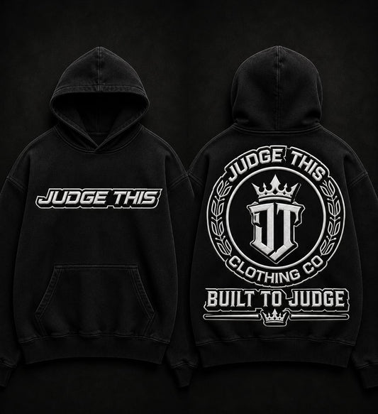 Judge This™ Crest Hoodie – Midnight Black / White