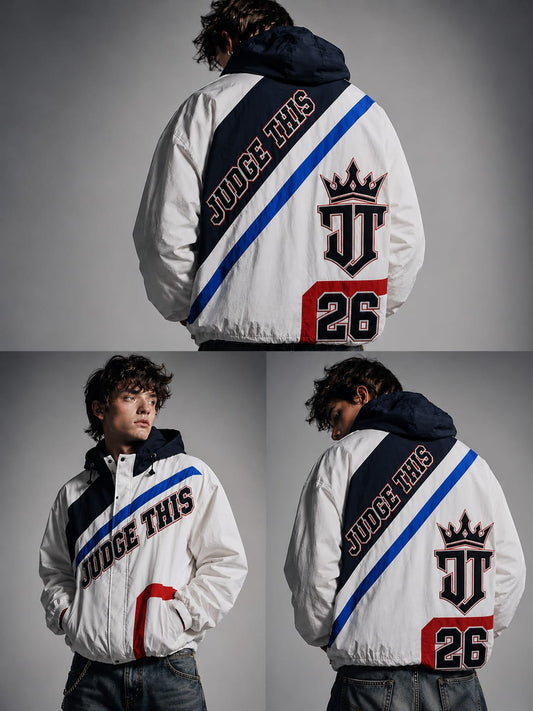 Judge This™ Windbreaker Jacket – White / Navy / Royal Blue
