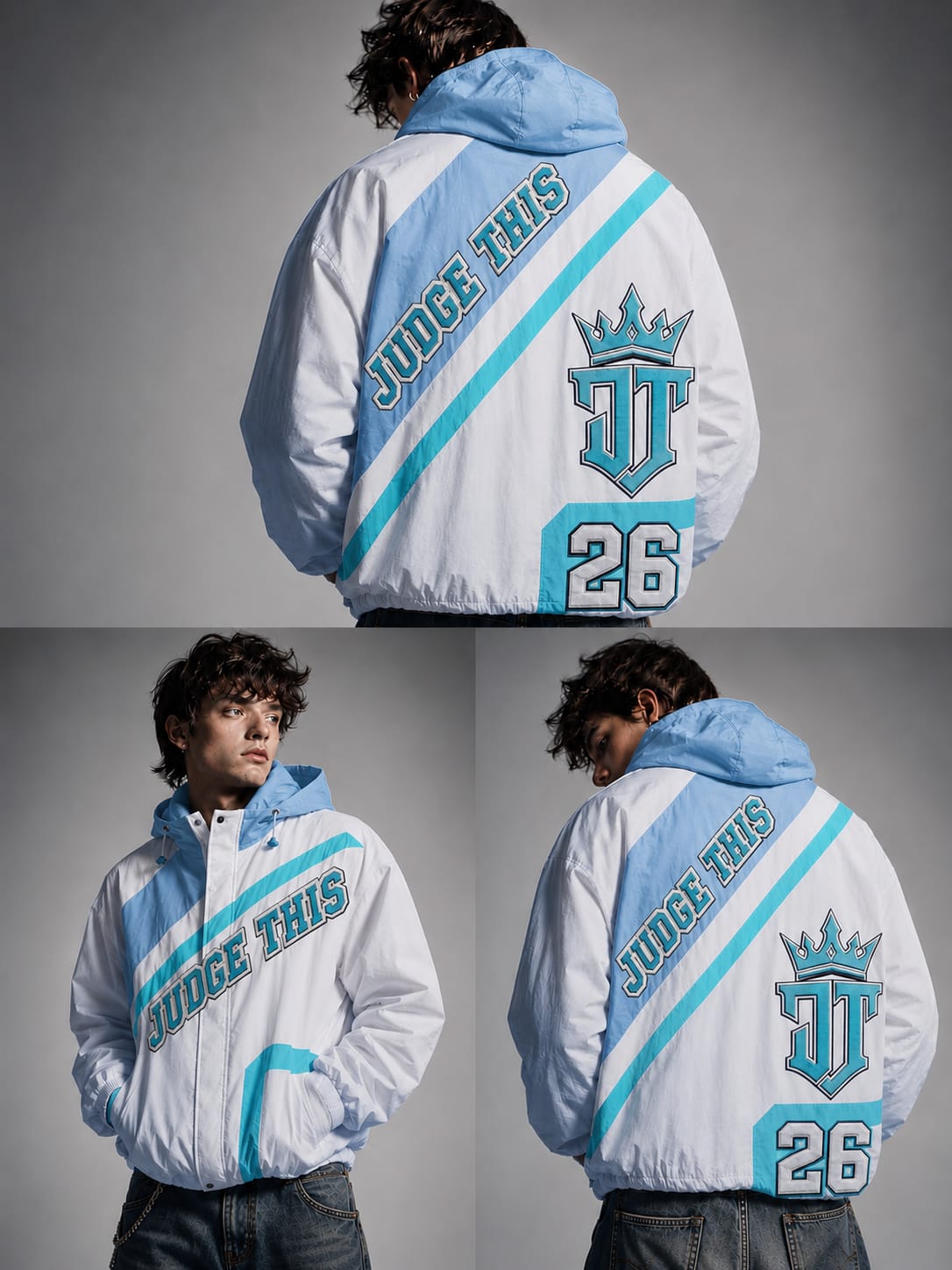 Judge This™ Windbreaker Jacket – White / Sky Blue / Baby Blue