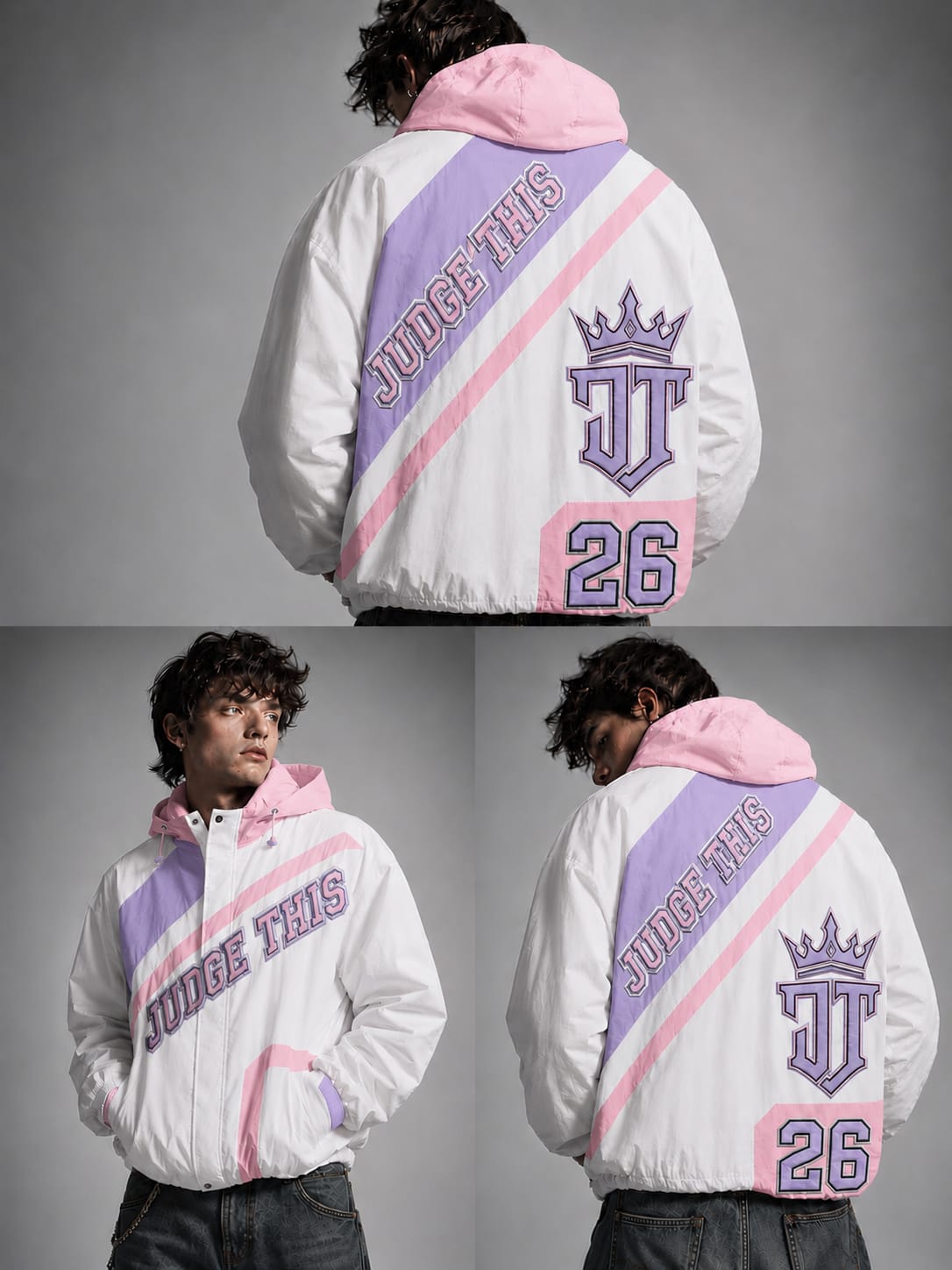 Judge This™ Windbreaker Jacket – White / Baby Pink / Lilac