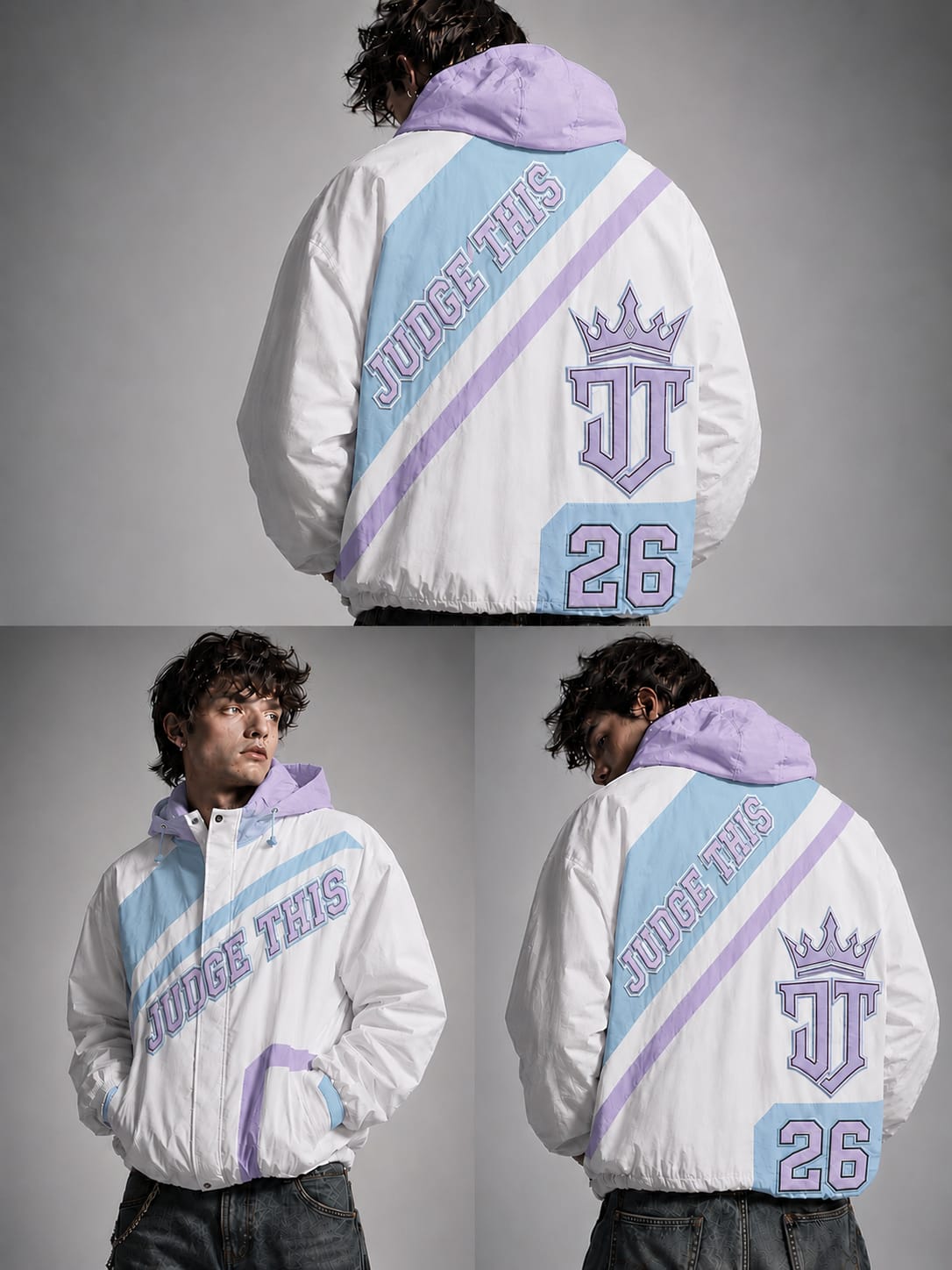 Judge This™ Windbreaker Jacket – White / Baby Blue / Lilac