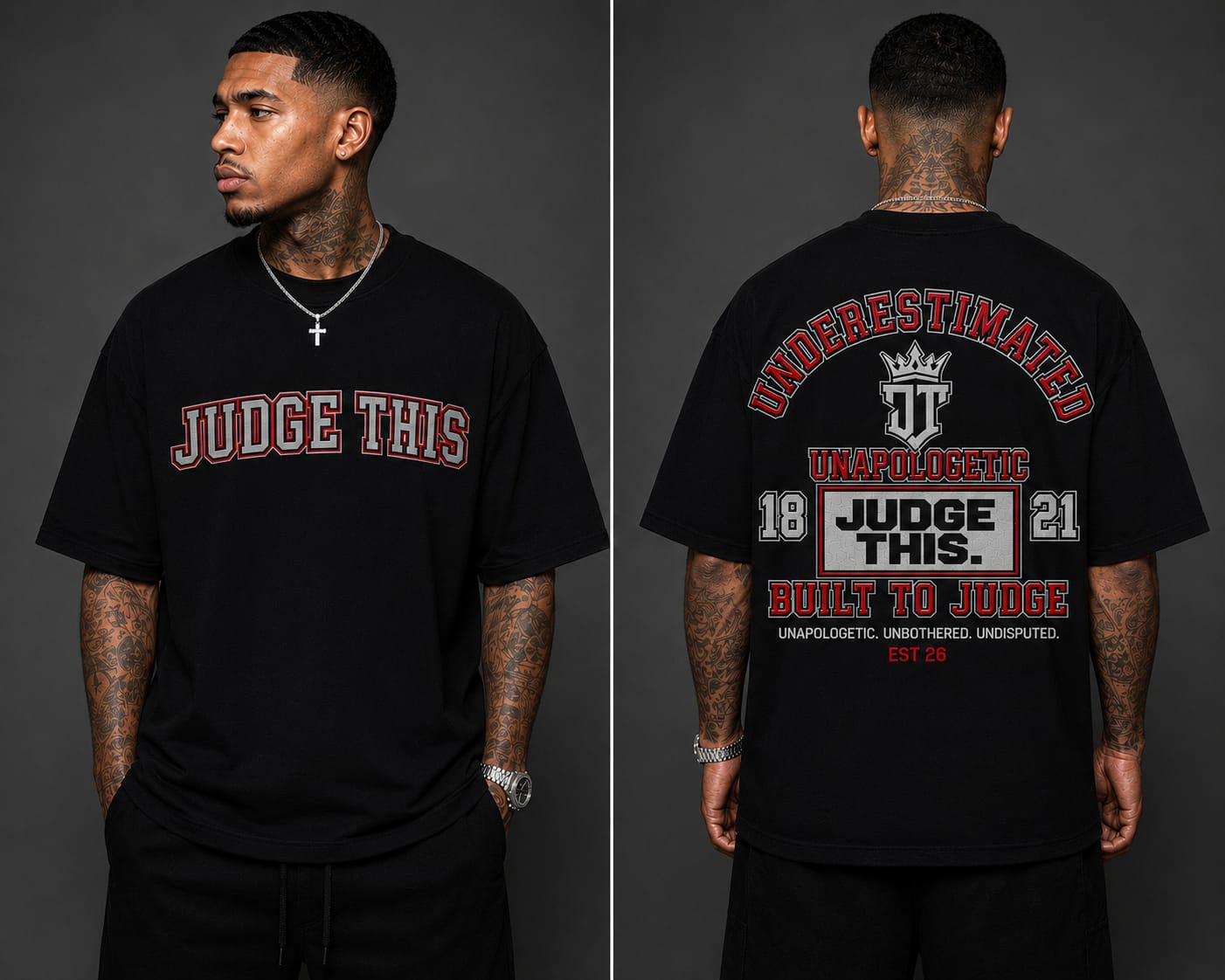 Judge This™ Underestimated Graphic T-Shirt – Hot Pink & Electric Blue / Red & White