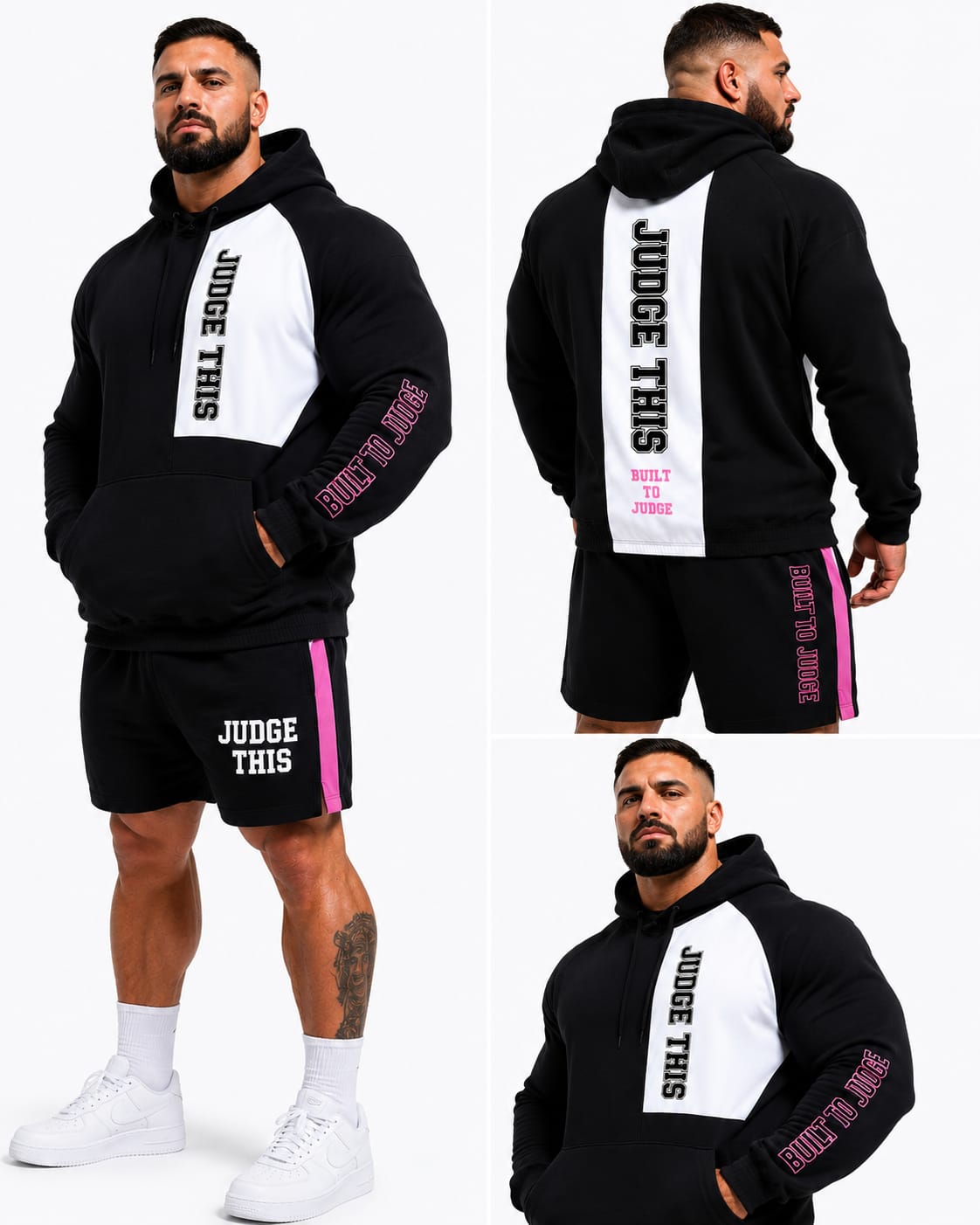 Judge This™ Built To Judge Hoodie & Shorts Set – Black / Teal & Black / Pink