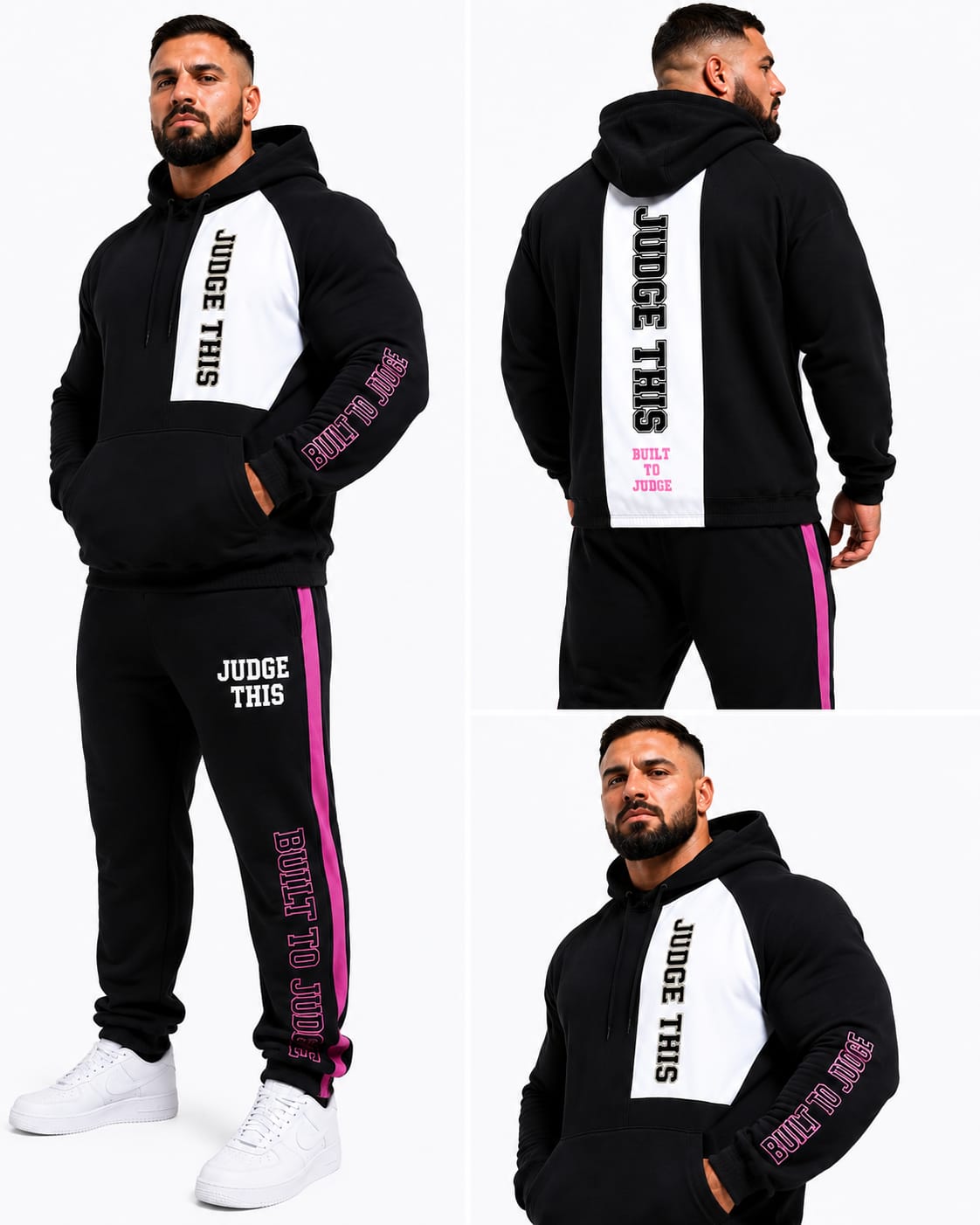 Judge This™ Built To Judge Hoodie & Trackpant Set – Black / Teal & Black / Pink