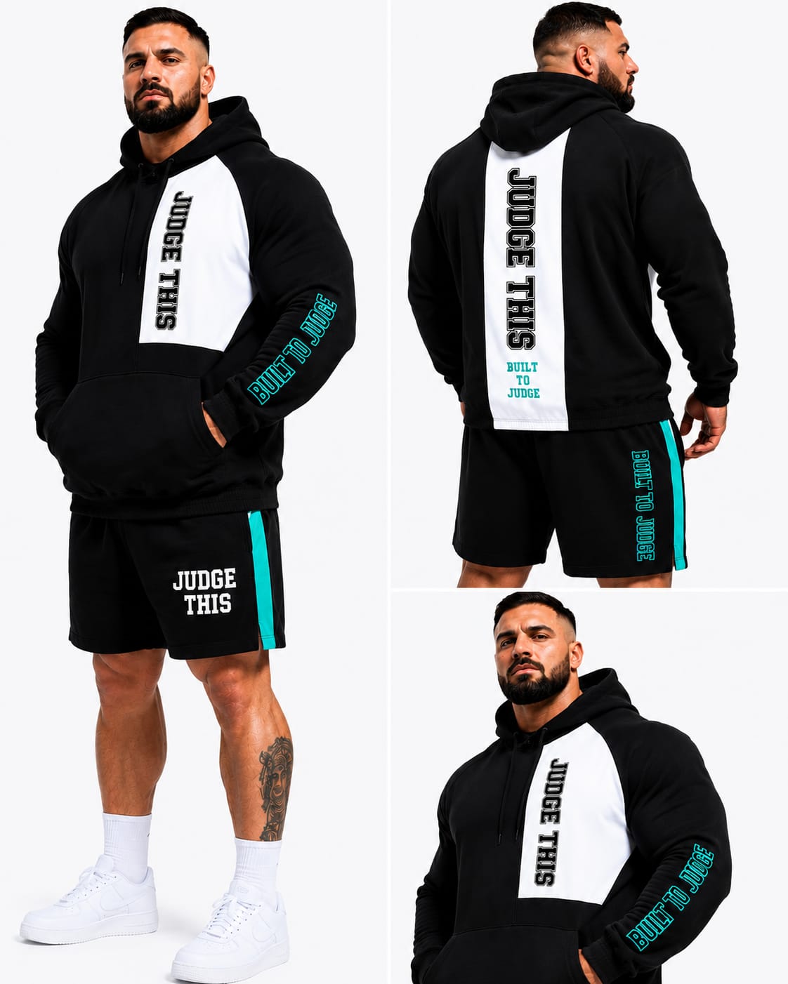 Judge This™ Built To Judge Hoodie & Shorts Set – Black / Teal & Black / Pink