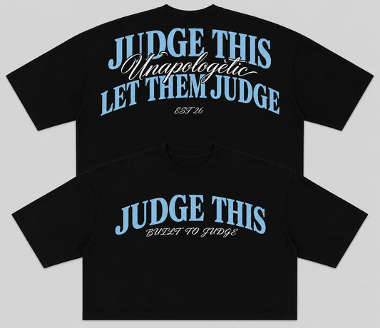 Judge This™ Built To Judge Oversized French Terry T-Shirt – Electric Blue / Red
