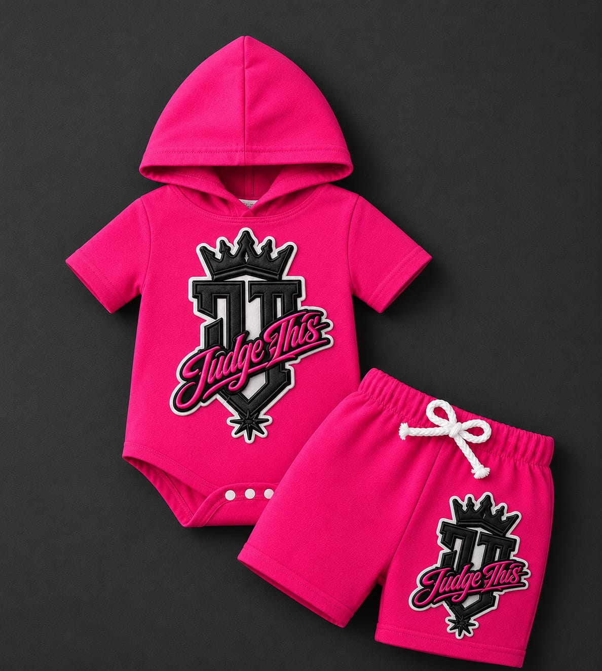 Judge This™ Crown Logo Baby Hooded Romper & Shorts Set