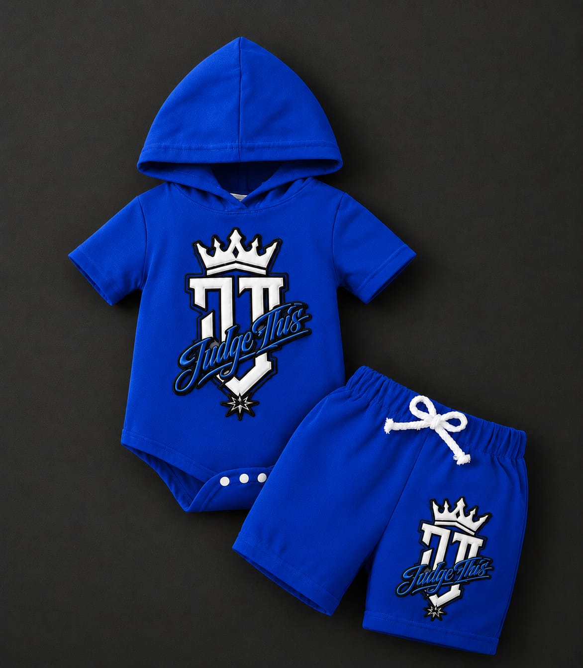 Judge This™ Crown Logo Baby Hooded Romper & Shorts Set