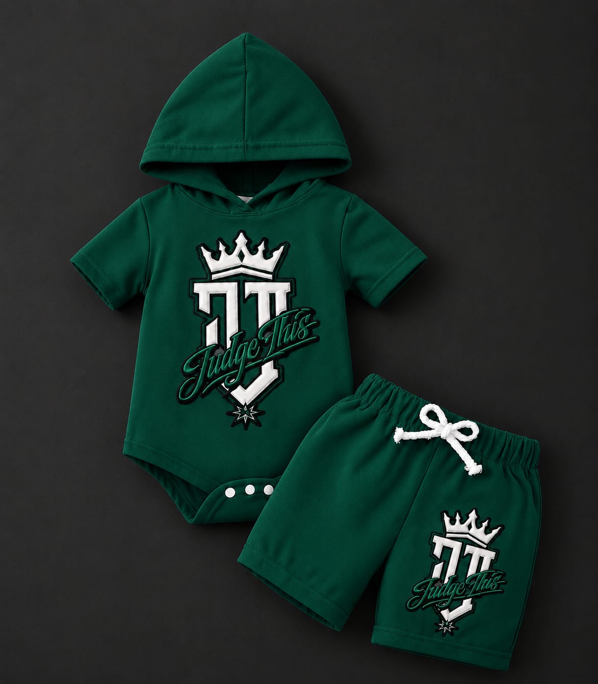 Judge This™ Crown Logo Baby Hooded Romper & Shorts Set