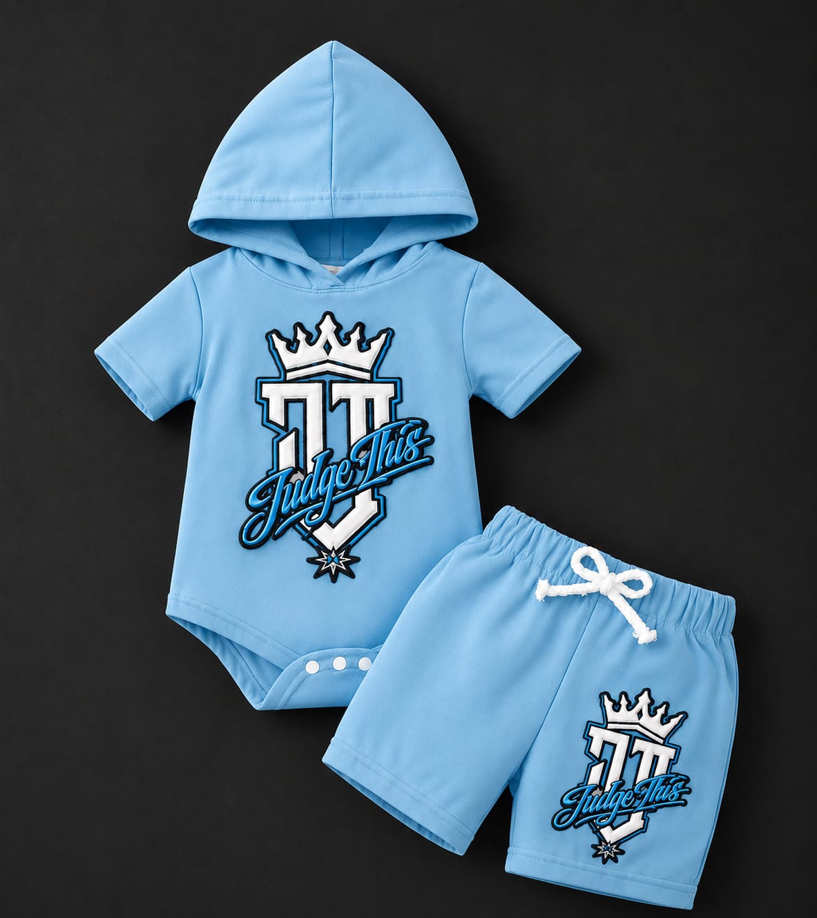 Judge This™ Crown Logo Baby Hooded Romper & Shorts Set