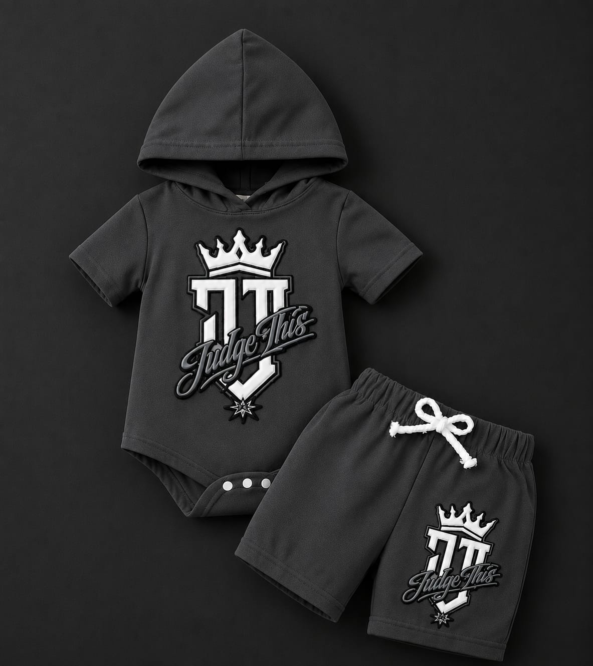 Judge This™ Crown Logo Baby Hooded Romper & Shorts Set