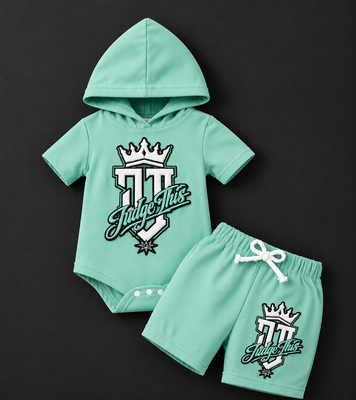 Judge This™ Crown Logo Baby Hooded Romper & Shorts Set