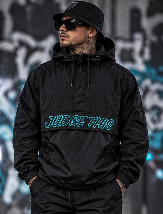 JUDGE THIS Built To Judge Windbreaker – Black or White & Electric Blue