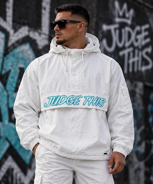 JUDGE THIS Built To Judge Windbreaker – Black or White & Electric Blue