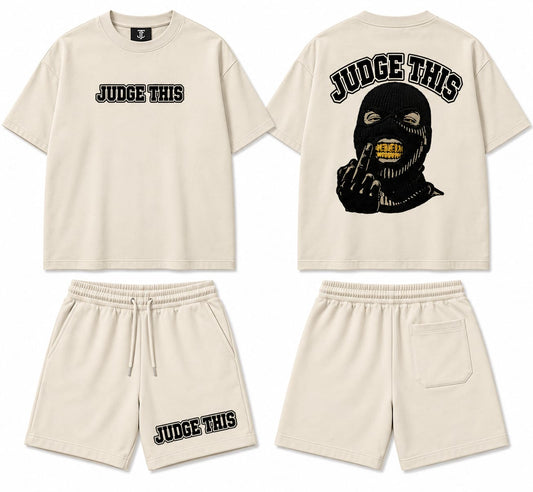 JUDGE THIS No Approval Tee & Shorts Set – Cream & Black