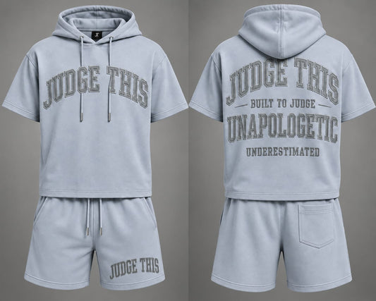 JUDGE THIS Unapologetic Hooded Tee & Shorts Set – Ice Blue & Dark Silver