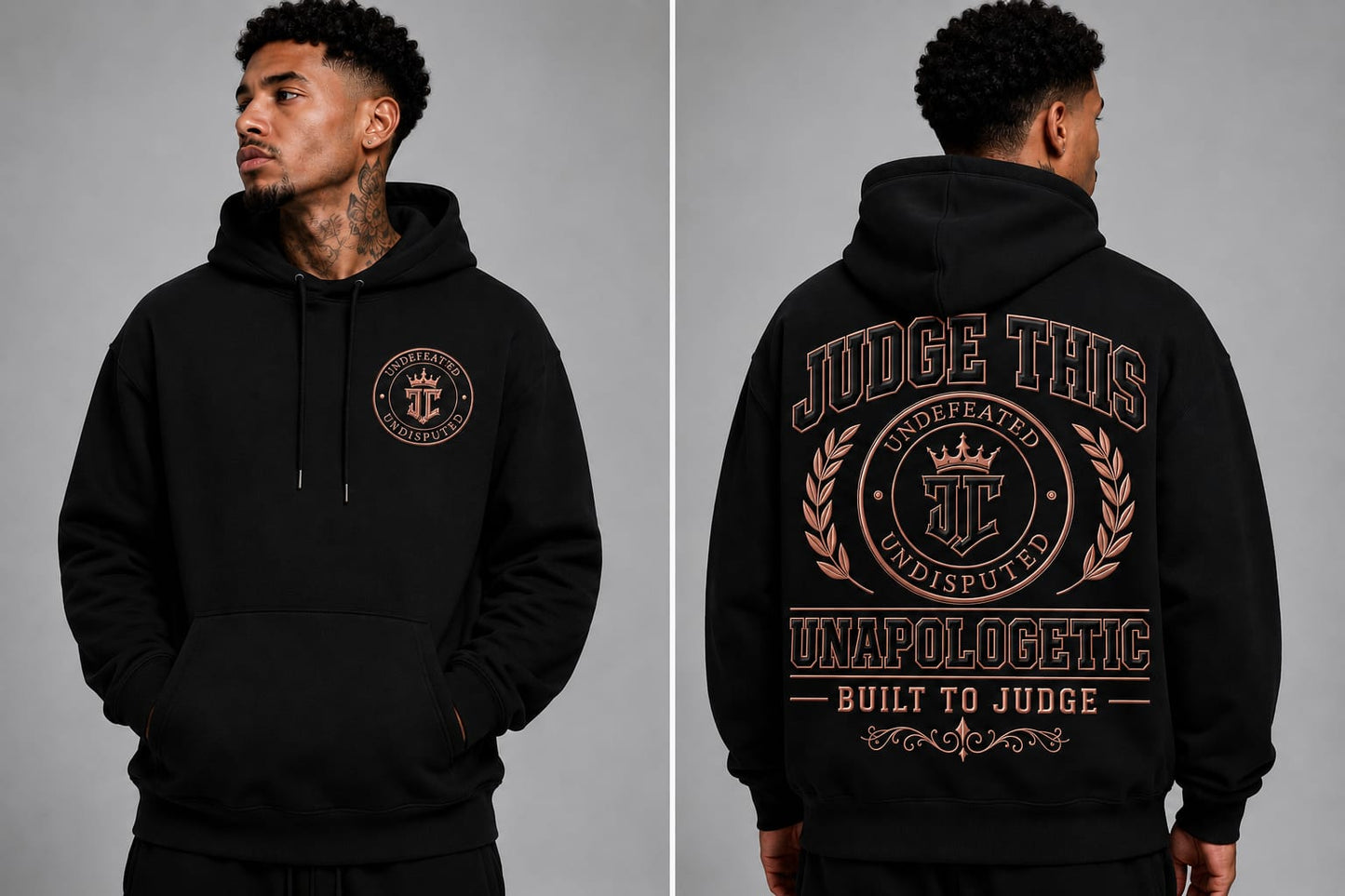 Judge This™ Undefeated Hoodie – Rose Gold / Gold