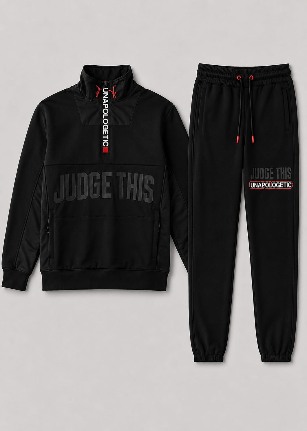 Judge This™ Unapologetic Quarter Zip Tracksuit – Black / White Marl
