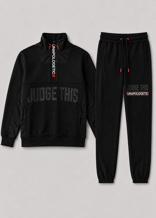 Judge This™ Unapologetic Quarter Zip Tracksuit – Black / White Marl