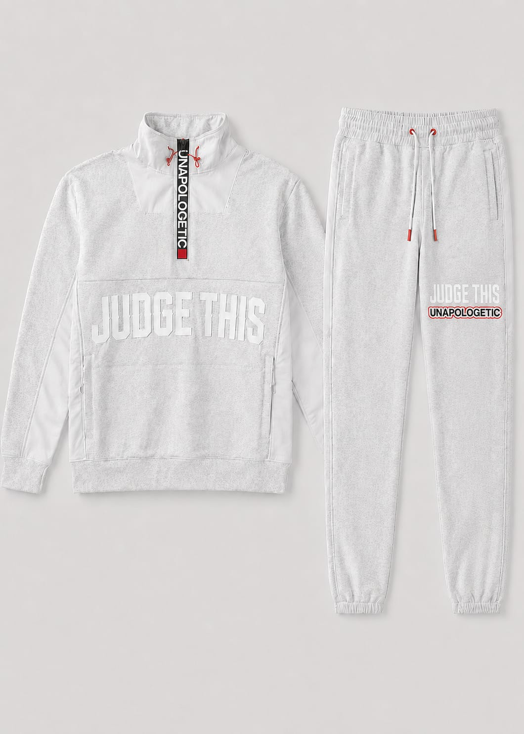 Judge This™ Unapologetic Quarter Zip Tracksuit – Black / White Marl