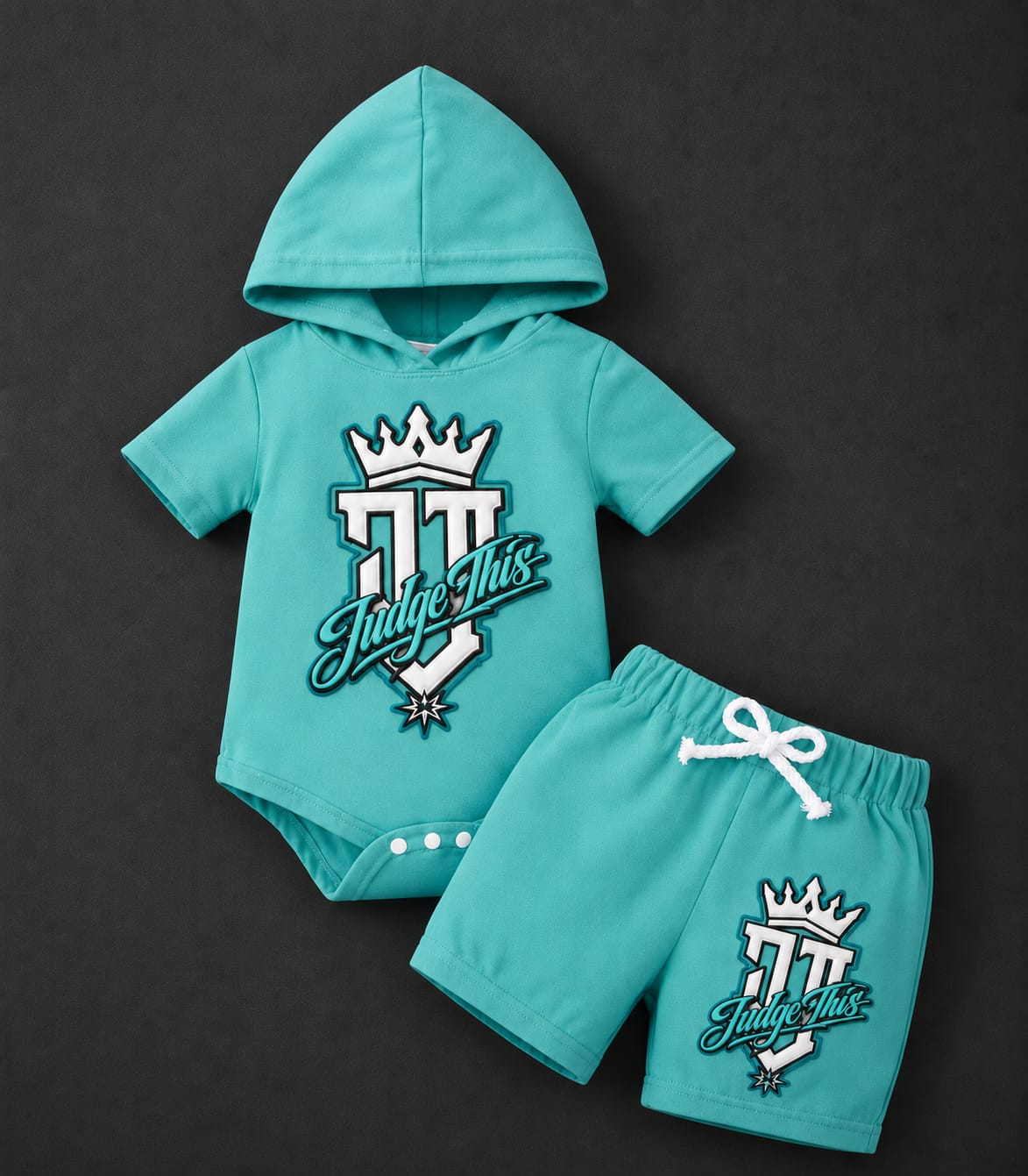 Judge This™ Crown Logo Baby Hooded Romper & Shorts Set