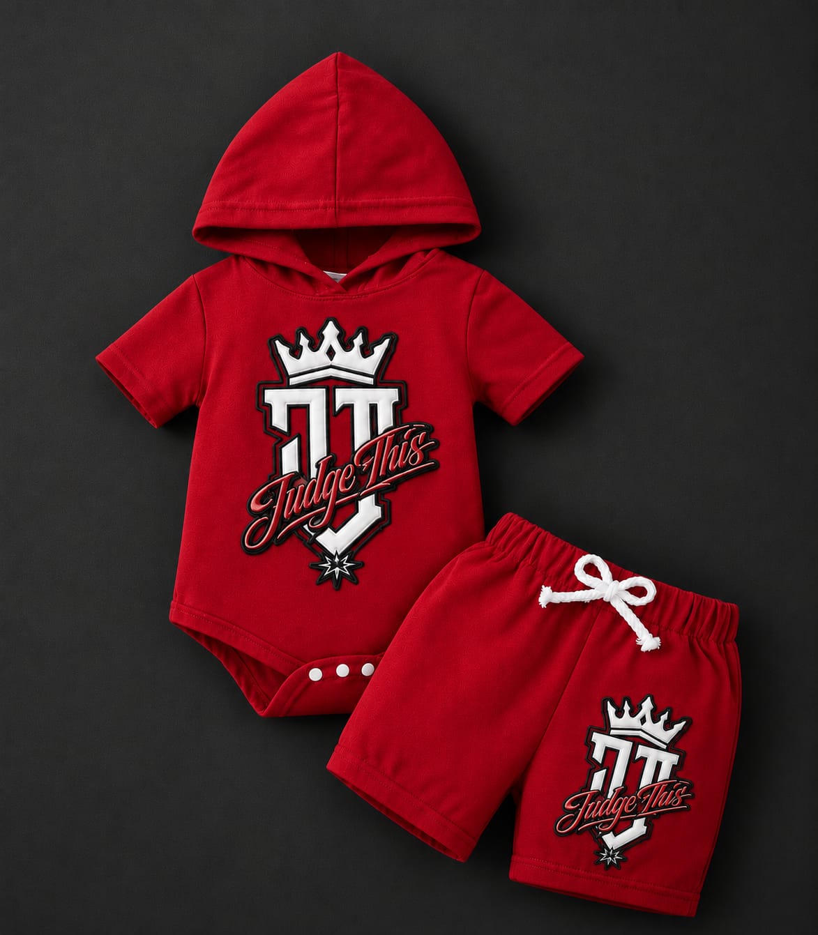 Judge This™ Crown Logo Baby Hooded Romper & Shorts Set