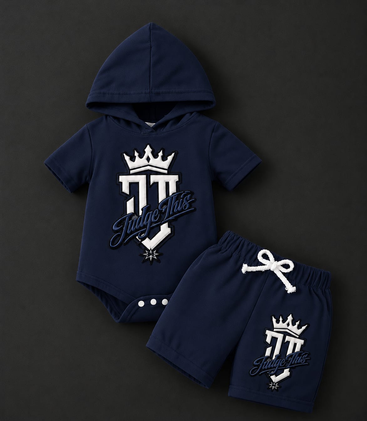 Judge This™ Crown Logo Baby Hooded Romper & Shorts Set