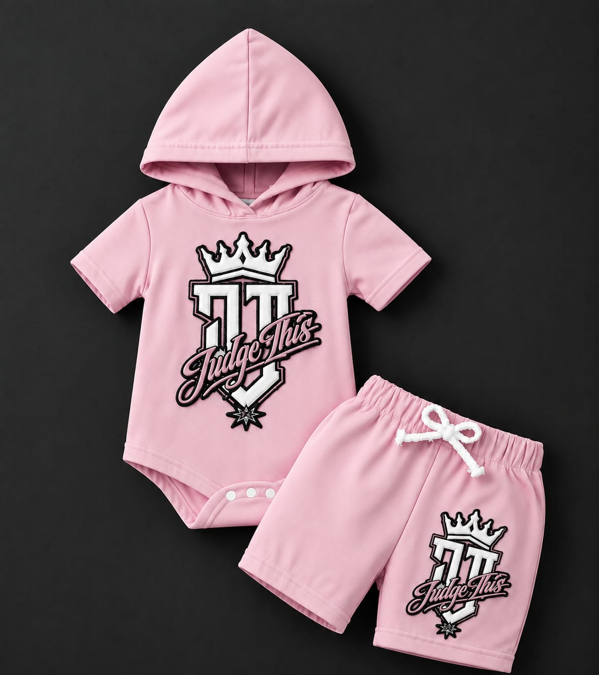 Judge This™ Crown Logo Baby Hooded Romper & Shorts Set