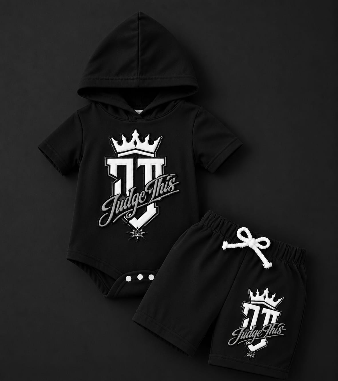 Judge This™ Crown Logo Baby Hooded Romper & Shorts Set
